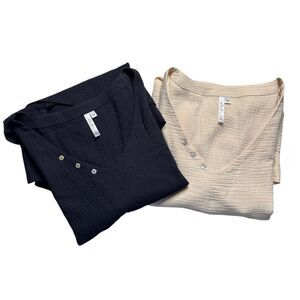 Lulu B Women's Black Cream Waffle Asymmetrical Tank LOT OF 2 Size 3X NWT